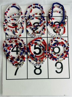 American flag USA Independence Day 4th of July theme bracelet  -4ps set